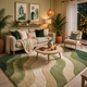 Verdant Wave – Sage Green & Cream Wavy Abstract Area Rug | Haus of Weaves