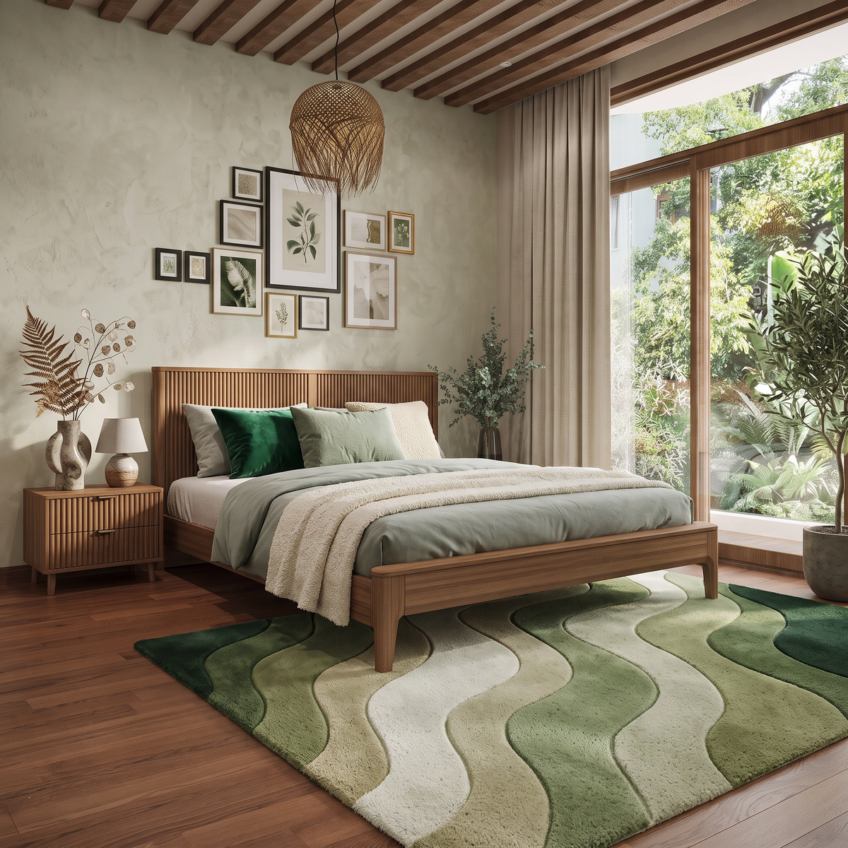 Verdant Wave – Sage Green & Cream Wavy Abstract Area Rug | Haus of Weaves