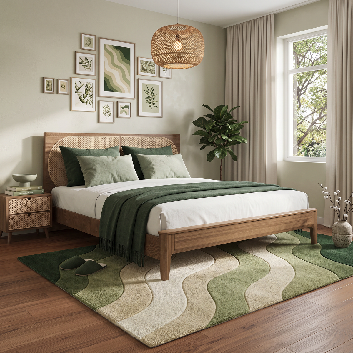 Verdant Wave – Sage Green & Cream Wavy Abstract Area Rug | Haus of Weaves