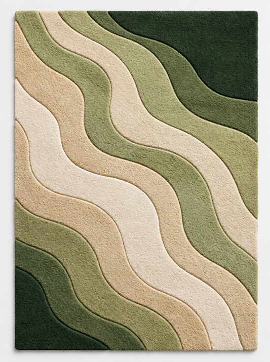 Verdant Wave – Sage Green & Cream Wavy Abstract Area Rug | Haus of Weaves
