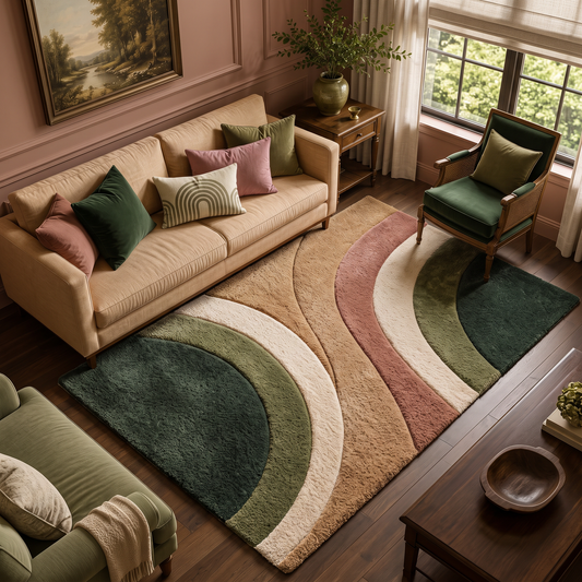 Canyon Arc – Retro Arched Shag Area Rug in Earthy Tones | Haus of Weaves