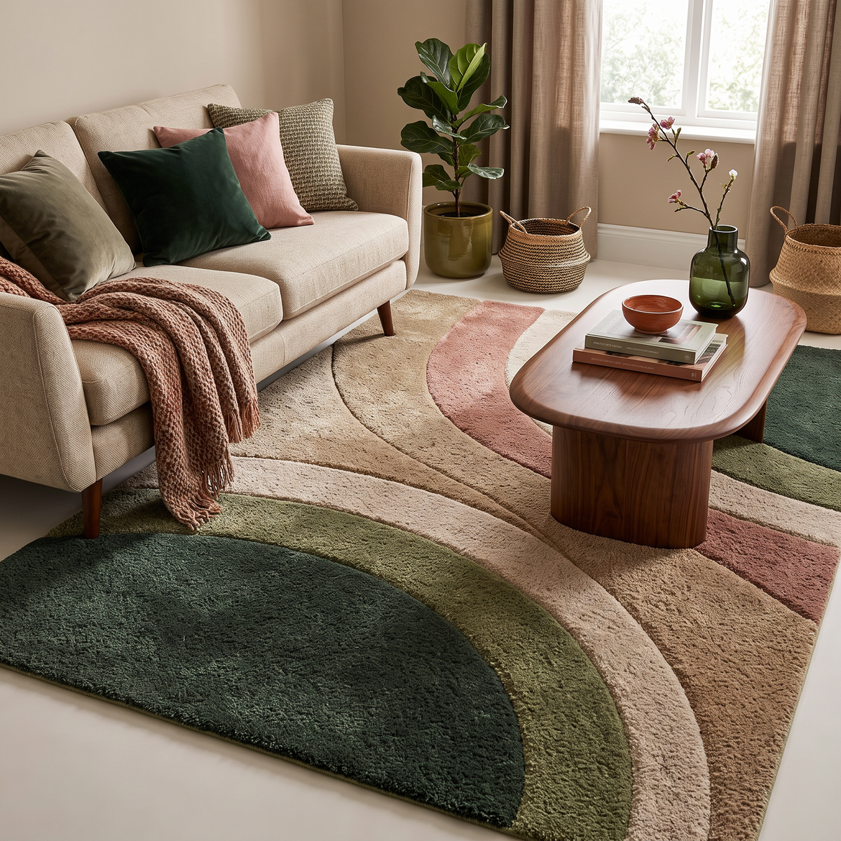 Canyon Arc – Retro Arched Shag Area Rug in Earthy Tones | Haus of Weaves