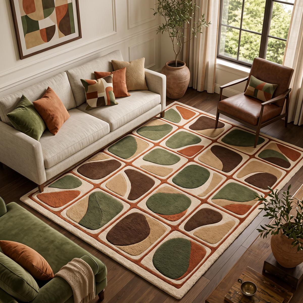 Mosaic Forms – Retro Geometric Abstract Area Rug | Haus of Weaves