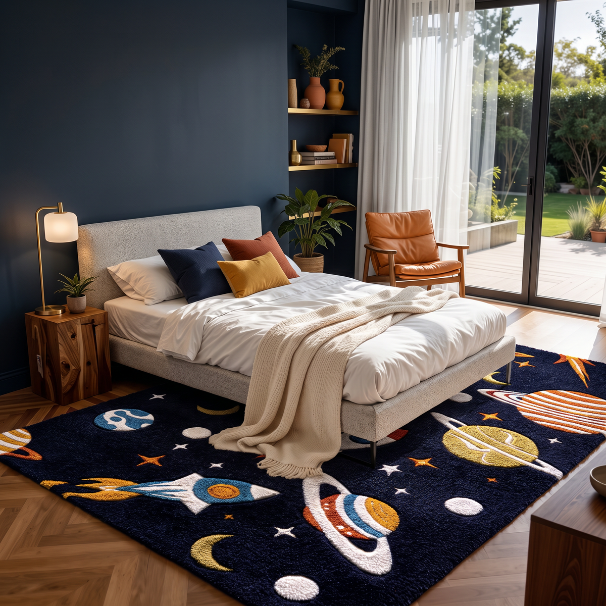 Navy Blue Space Kids Wool Celestial Hand-Tufted Rug – Space Explorer | Haus of Weaves