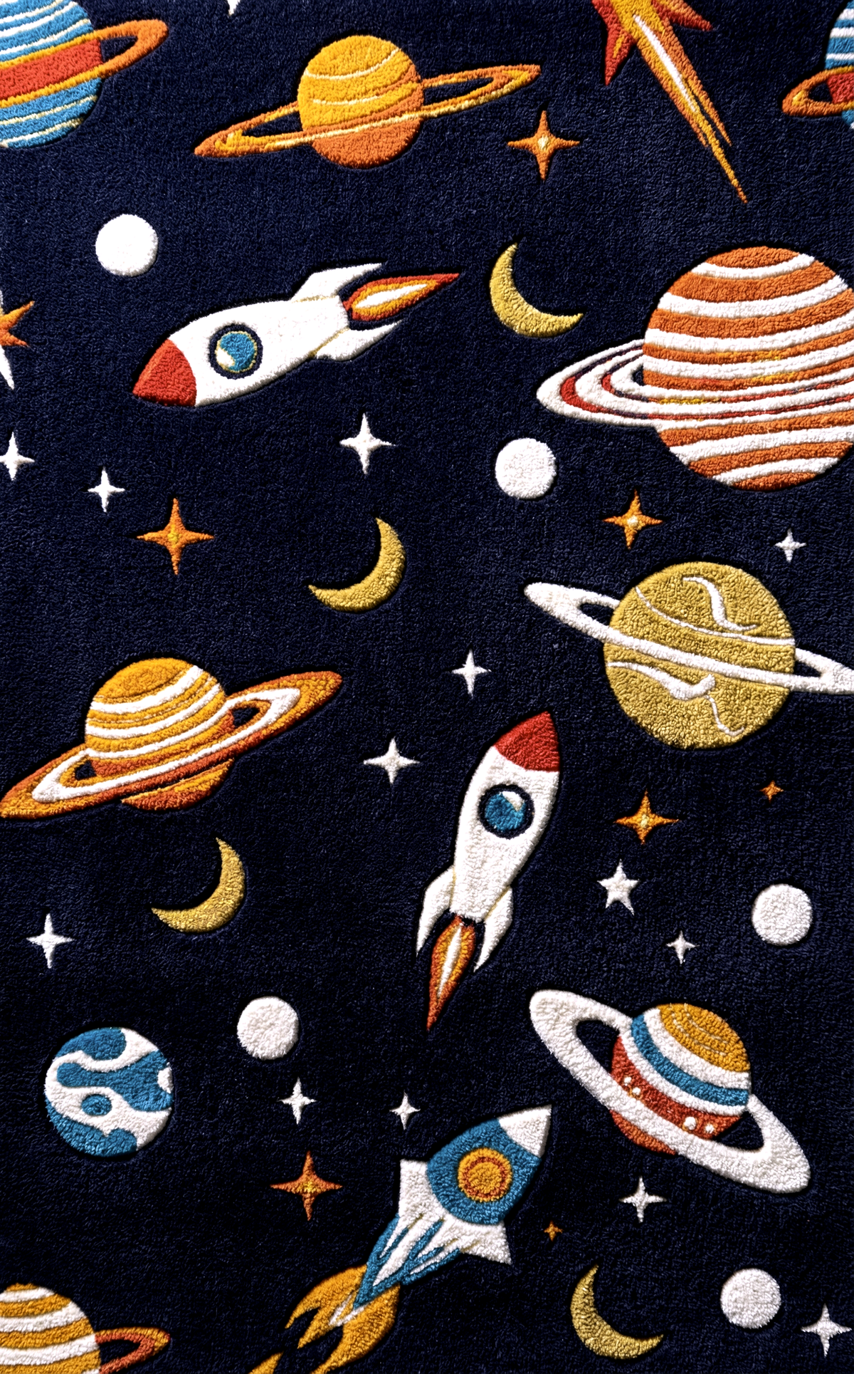 Navy Blue Space Kids Wool Celestial Hand-Tufted Rug – Space Explorer | Haus of Weaves