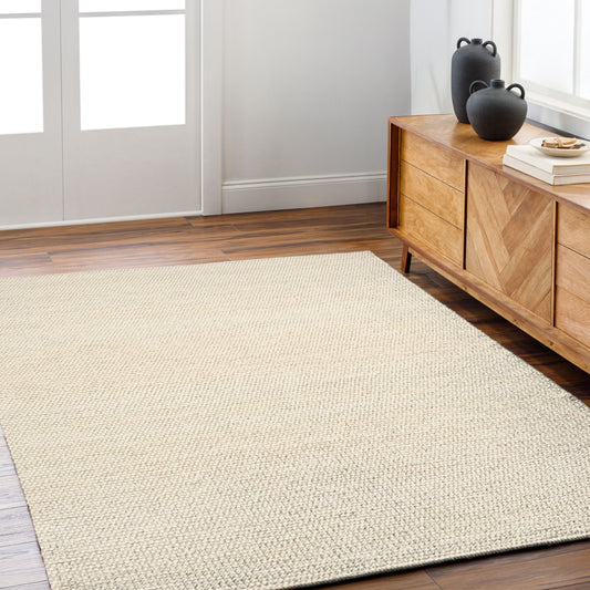 Coastal Drift – Handmade Contemporary Area Rug in Warm Cream | Wool & Polyester | Perfect for Bedroom, Living room and Hallway | Haus of Weaves