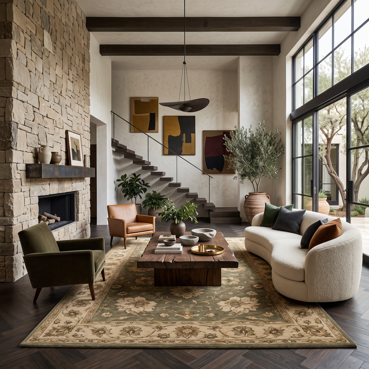 Vintage Floral - Olive Green and Beige Hand Tufted Wool Rug | Haus of Weaves