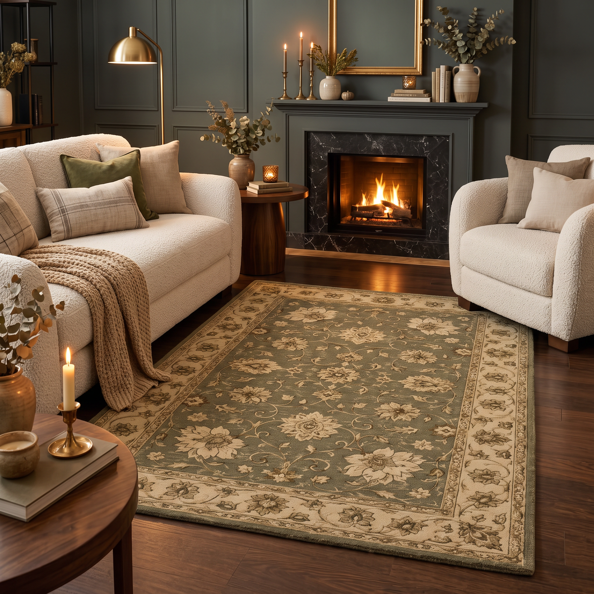 Vintage Floral - Olive Green and Beige Hand Tufted Wool Rug | Haus of Weaves