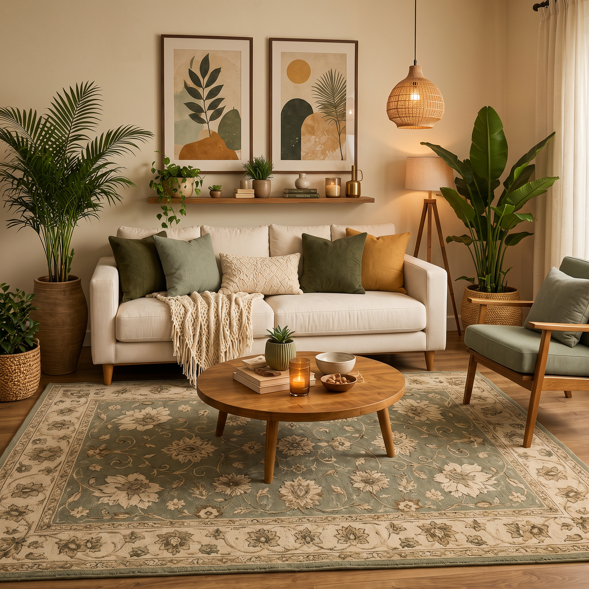 Vintage Floral - Olive Green and Beige Hand Tufted Wool Rug | Haus of Weaves