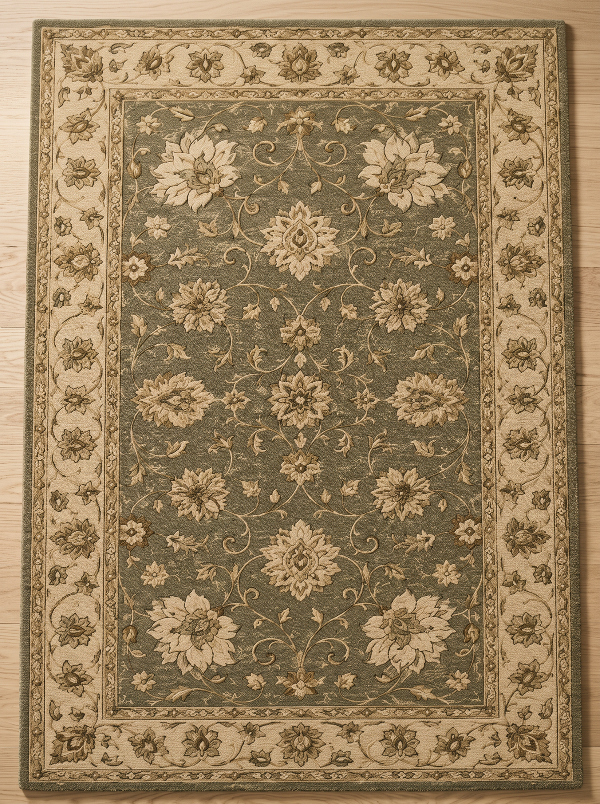 Vintage Floral - Olive Green and Beige Hand Tufted Wool Rug | Haus of Weaves