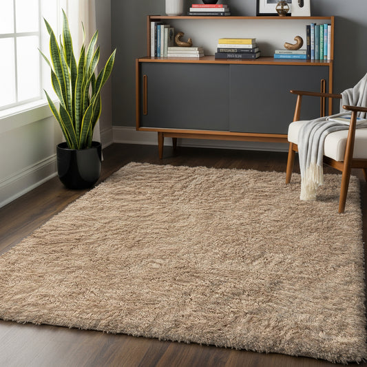 Earth Embrace – Handmade Shaggy Rug in Warm Taupe | Perfect for Bedroom, Living room Decor